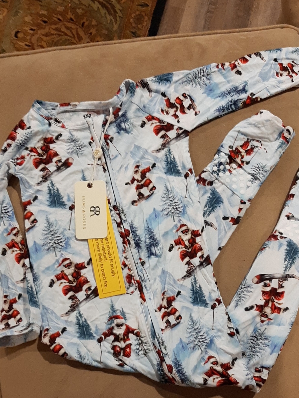 Bums And Roses Awesome Santa Print Bamboo One-Piece Pajamas - 3T